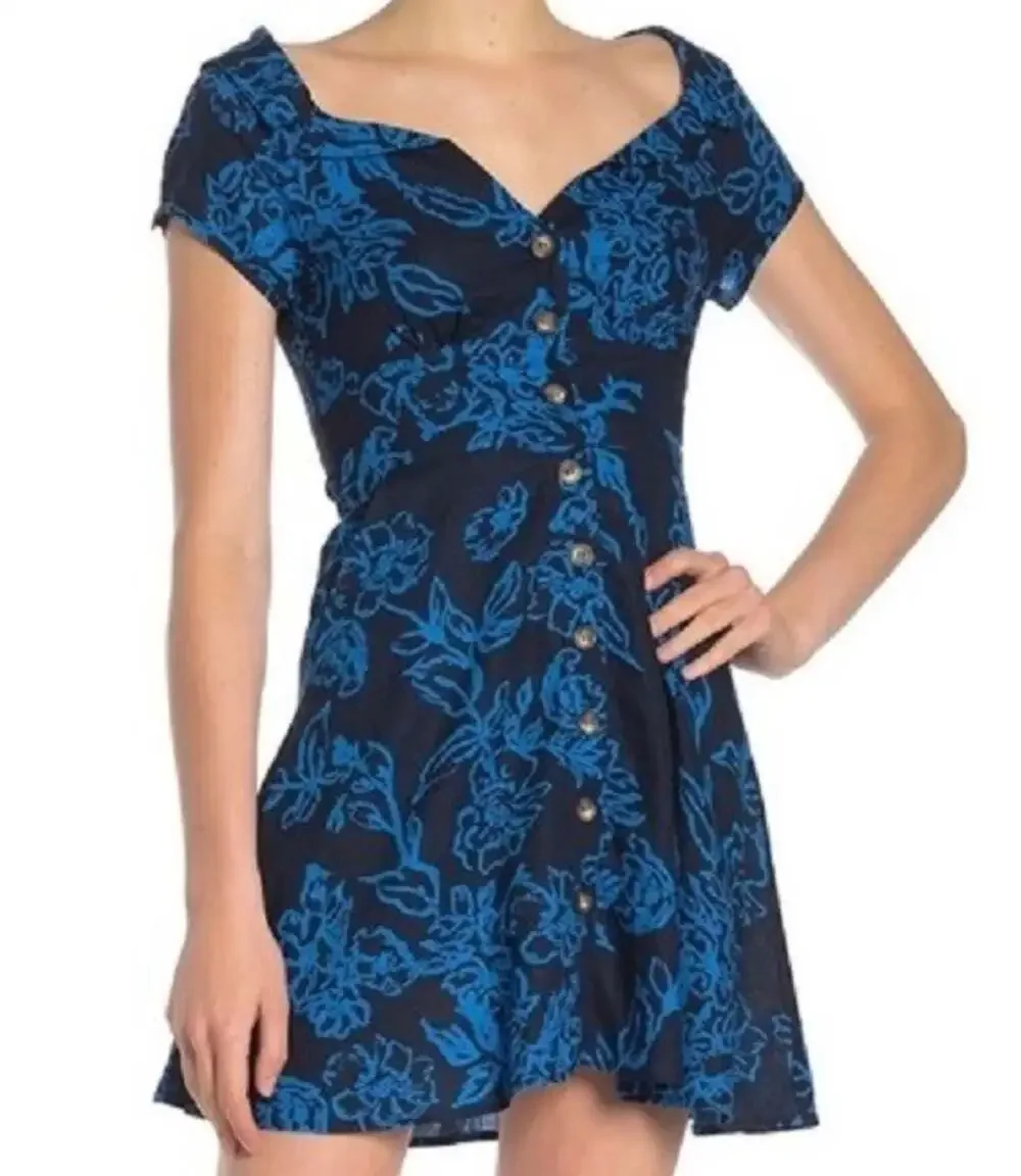 NEW Free People A Thing Called Love Mini Dress in Blue Navy Floral Size 8
